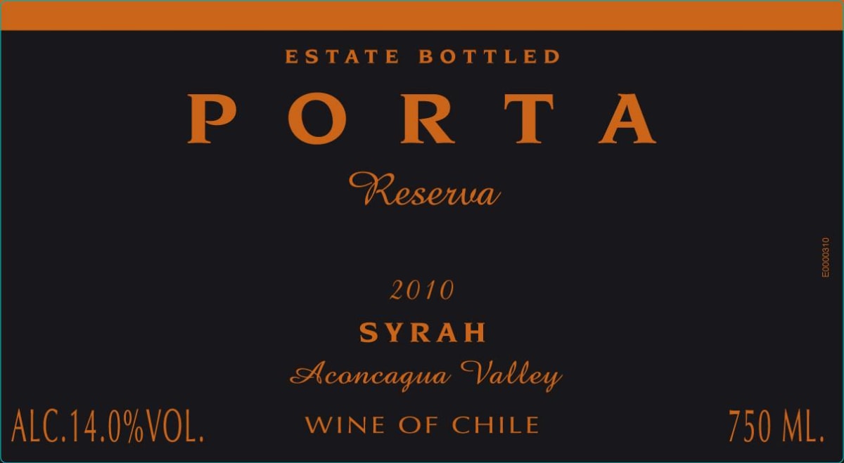 Porta Winery Reserva Syrah 2010 Front Label