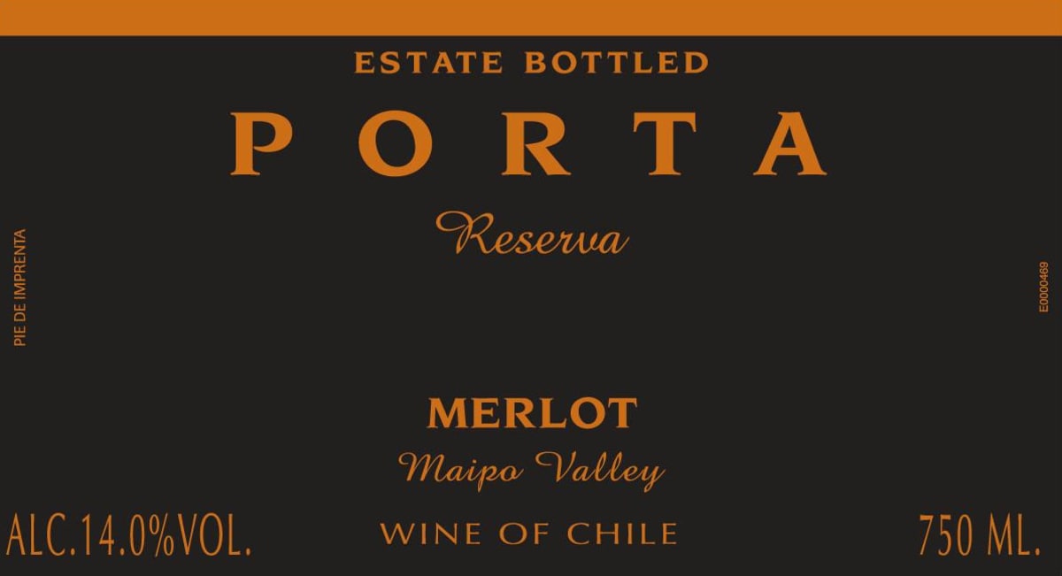 Porta Winery Reserva Merlot 2014 Front Label