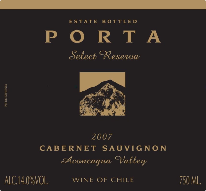 Porta Winery Select Reserva Cabernet Sauvignon 2007 Front Label