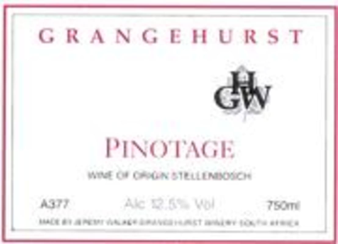 Grangehurst Stellenbosch Pinotage 1998 Front Label