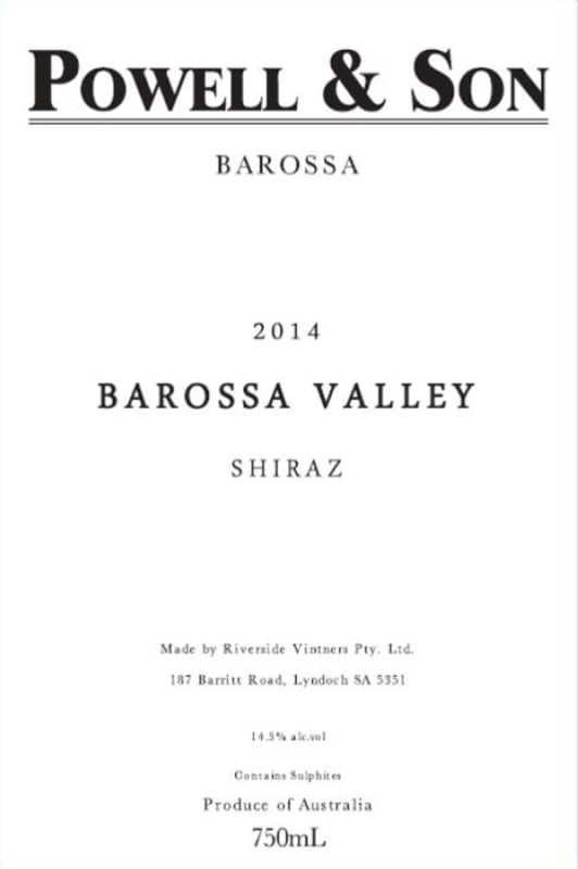 Powell & Son Barossa Valley Shiraz 2014 Front Label