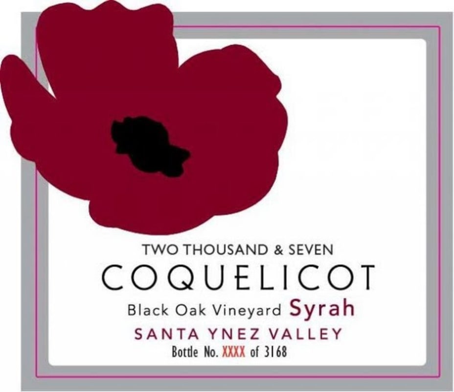 Coquelicot Estate Vineyard Black Oak Vineyard Syrah 2007 Front Label