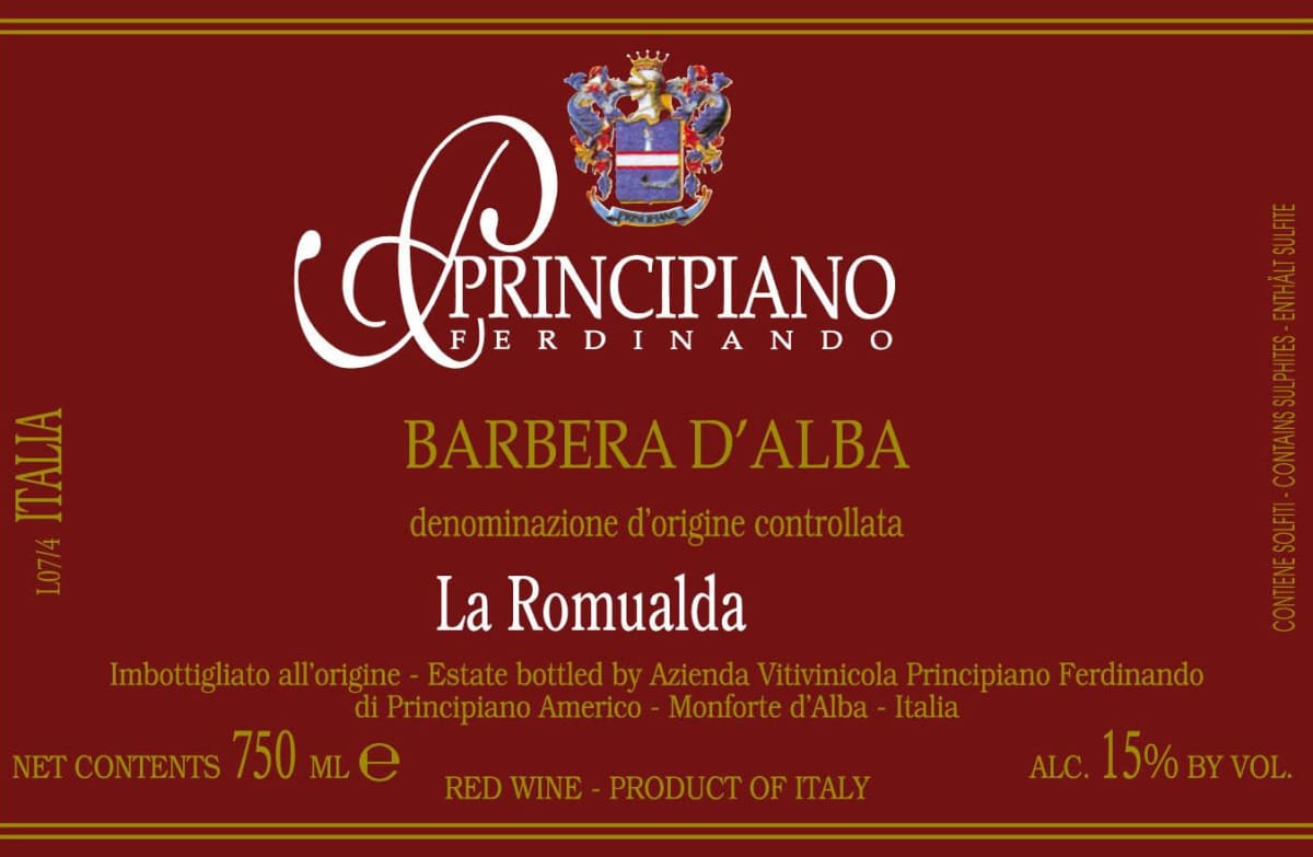 Ferdinando Principiano Barbera d'Alba La Romualda 2010 Front Label