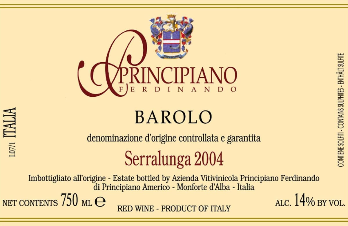 Ferdinando Principiano Barolo Serralunga 2004 Front Label