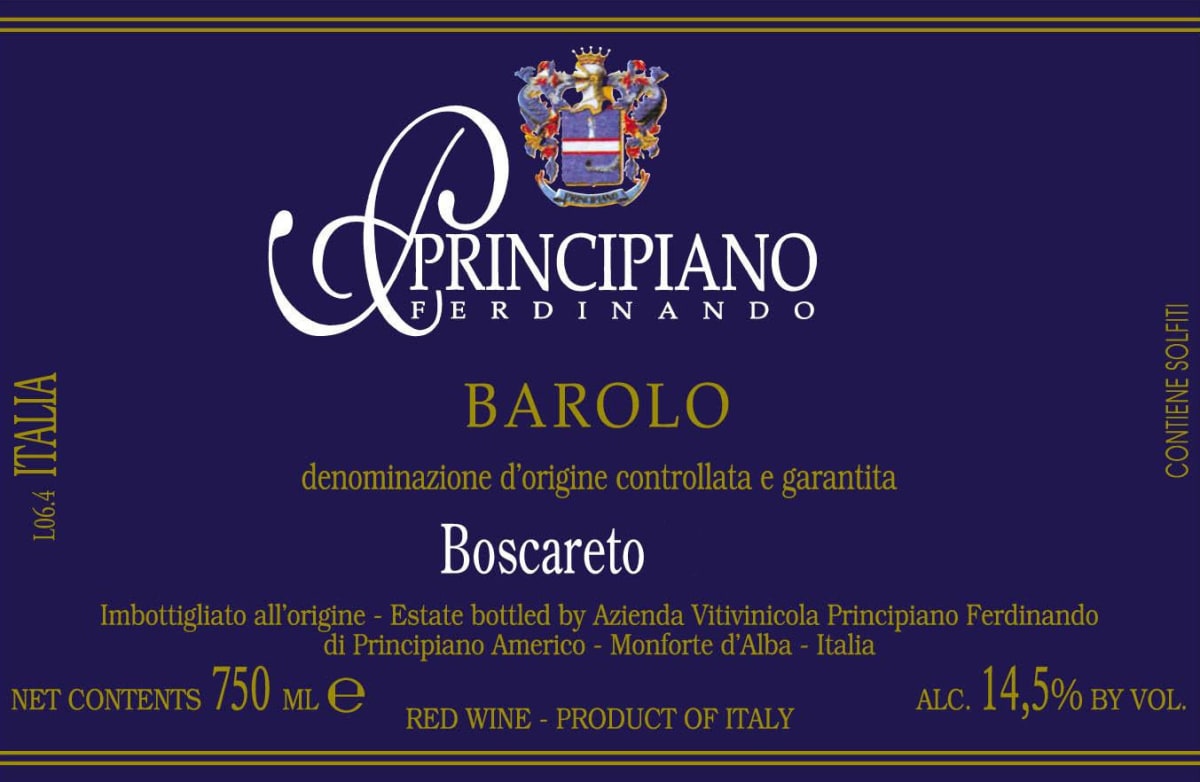 Ferdinando Principiano Barolo Boscareto 2004 Front Label