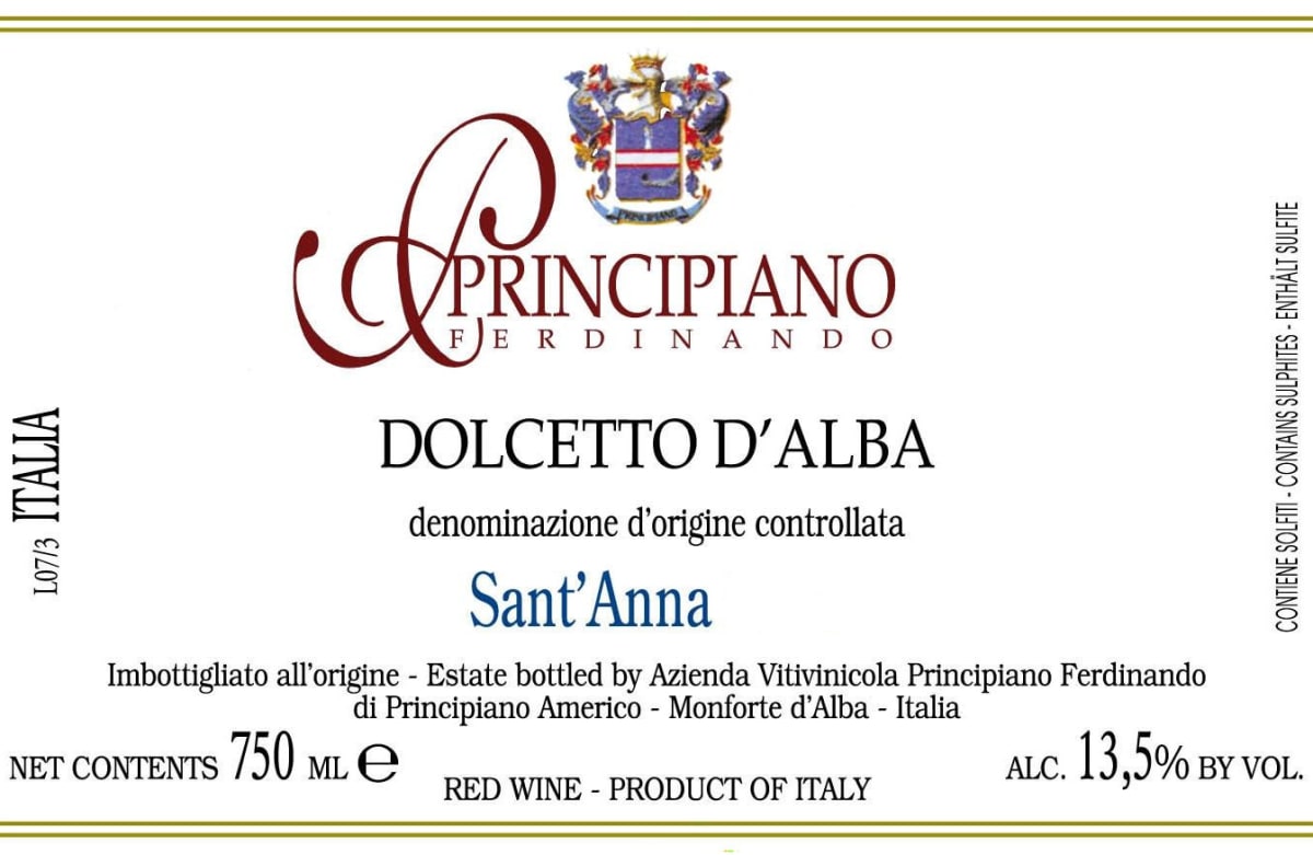 Ferdinando Principiano Dolcetto d'Alba Santa Anna 2010 Front Label