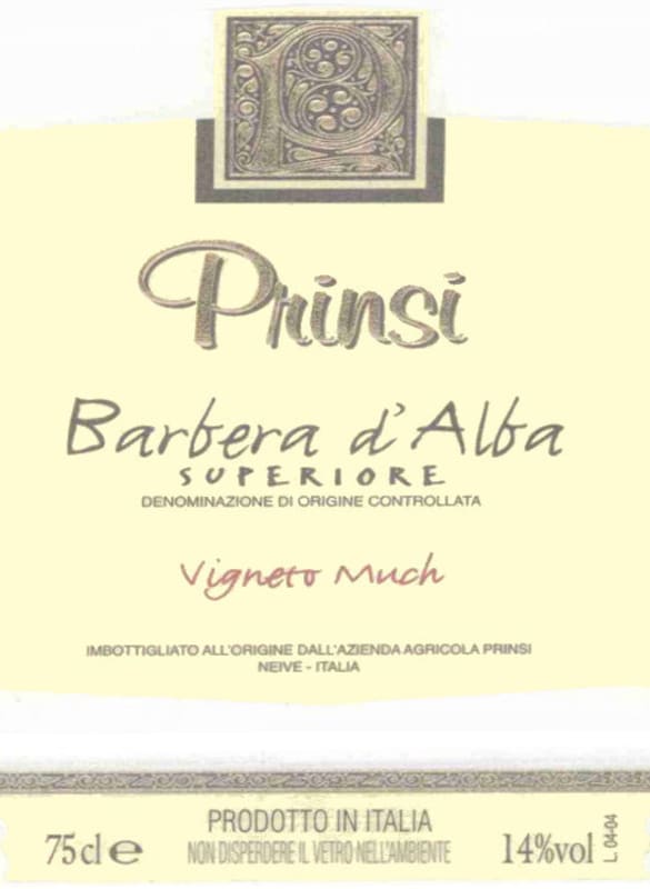 Prinsi Barbera d'Alba Vigneto Much Superiore 2007 Front Label