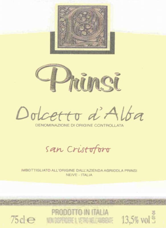 Prinsi Dolcetto d'Alba San Cristoforo 2011 Front Label