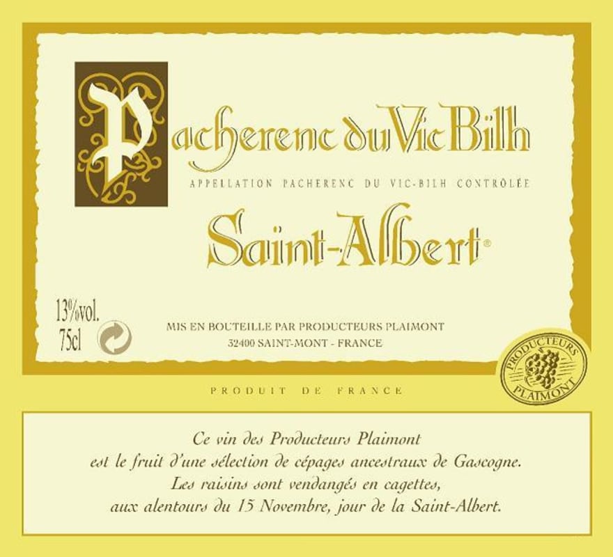 Producteurs Plaimont Pacherenc du Vic Bilh Cuvee Saint-Albert 2014 Front Label