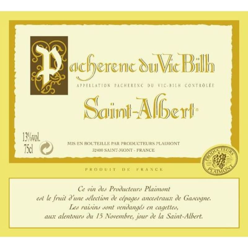 Producteurs Plaimont Pacherenc du Vic Bilh Cuvee Saint-Albert 2012 Front Label
