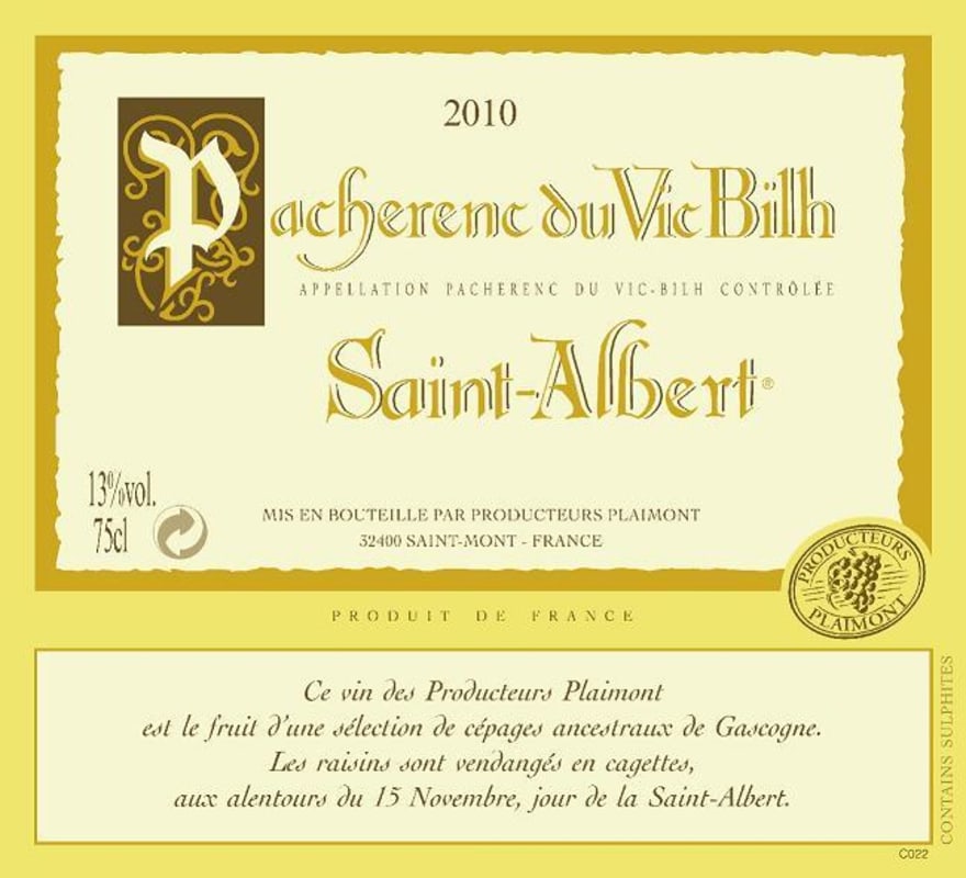 Producteurs Plaimont Pacherenc du Vic Bilh Cuvee Saint-Albert 2010 Front Label