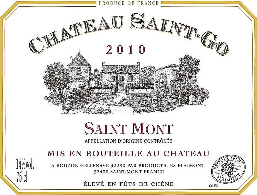Producteurs Plaimont Chateau Saint-Go Rouge 2010 Front Label