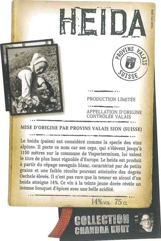 Provins Valais Heida du Valais Collection Chandra Kurt 2011 Front Label