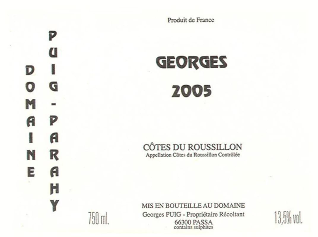 Puig-Parahy Cotes du Roussillon Georges 2005 Front Label