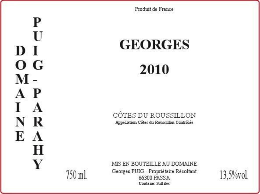 Puig-Parahy Cotes du Roussillon Georges 2010 Front Label