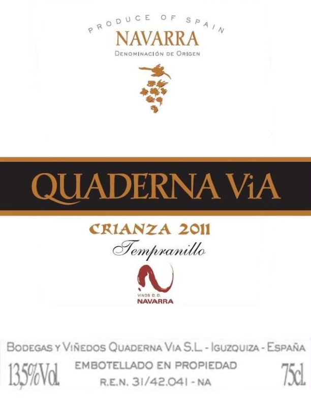 Quaderna Via Crianza Tempranillo 2011 Front Label