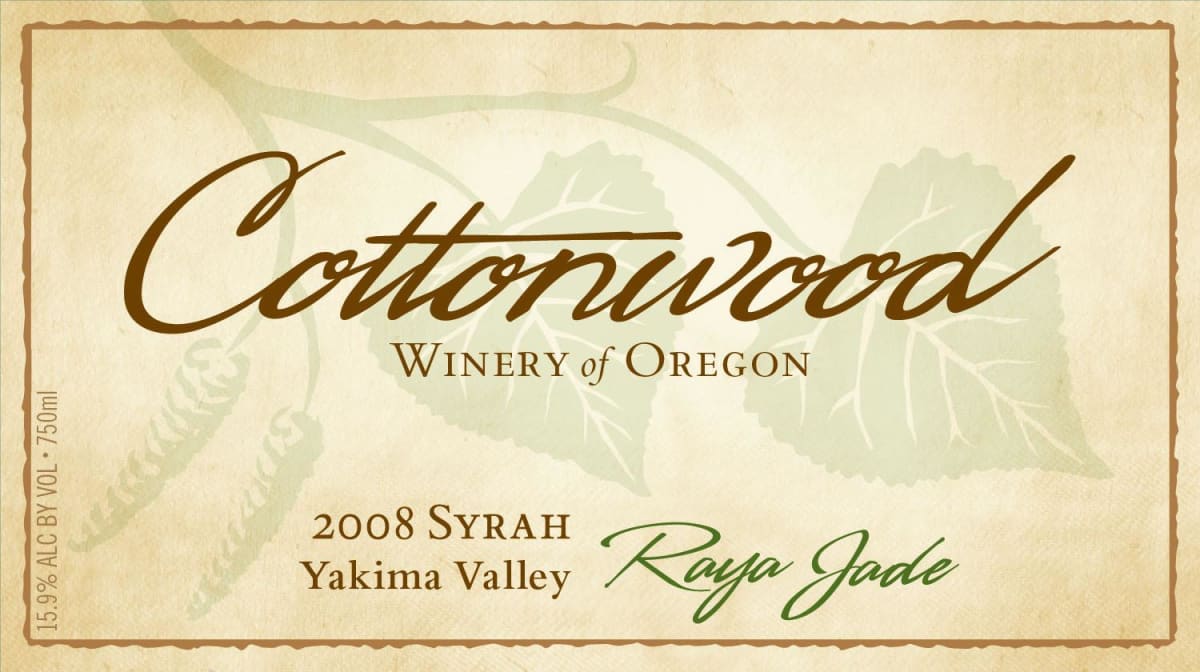 Cottonwood Winery of Oregon Raya Jade Syrah 2008 Front Label