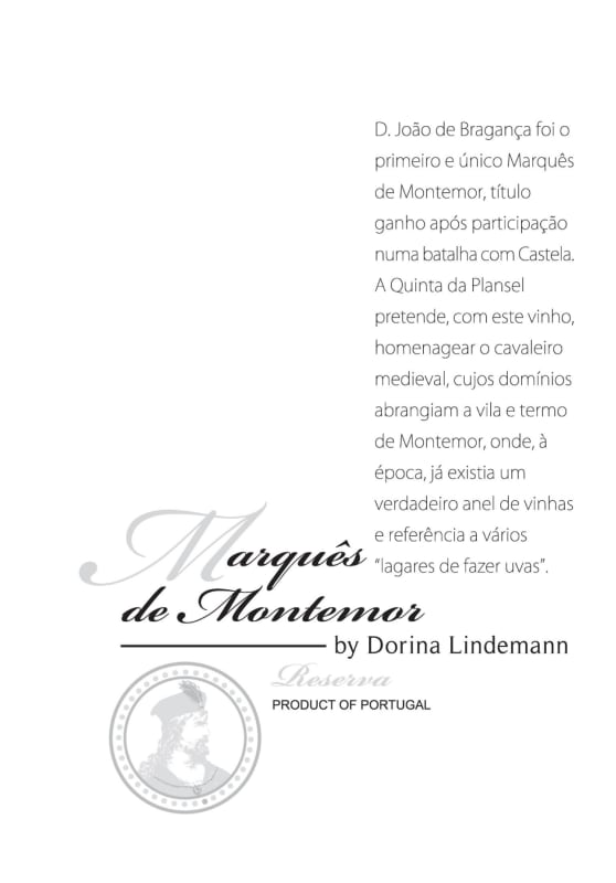 Quinta da Plansel Vinho Regional Alentejano Marques de Montemor Reserva 2012 Front Label