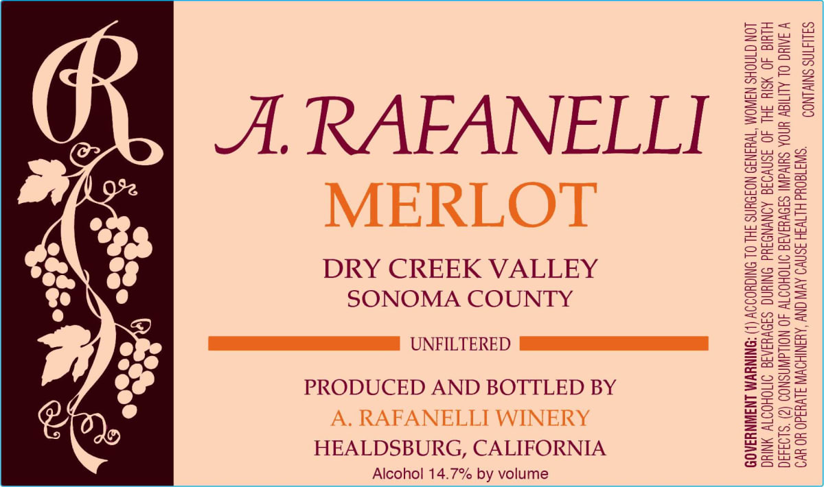A. Rafanelli Merlot 2013 Front Label