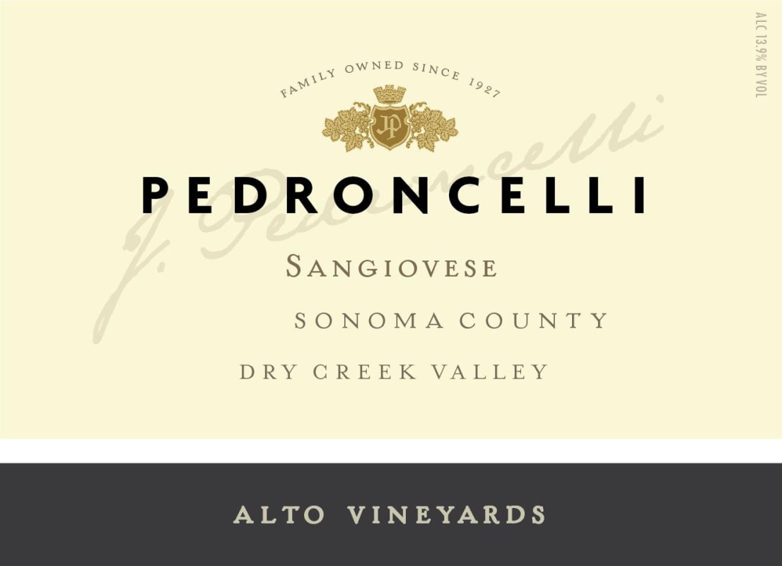 Pedroncelli Alto Vineyard Sangiovese 2015 Front Label