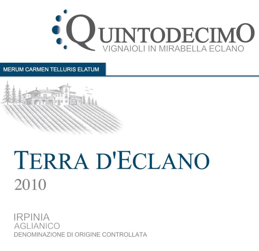 Quintodecimo Irpinia Terra d'Eclano Aglianico 2010 Front Label