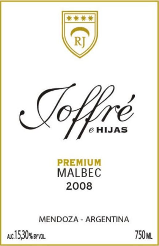 R.J. Vinedos Joffre e Hijas Premium Malbec 2008 Front Label
