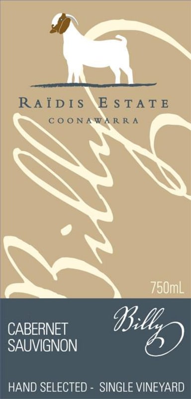Raidis Estate Billy Cabernet Sauvignon 2012 Front Label