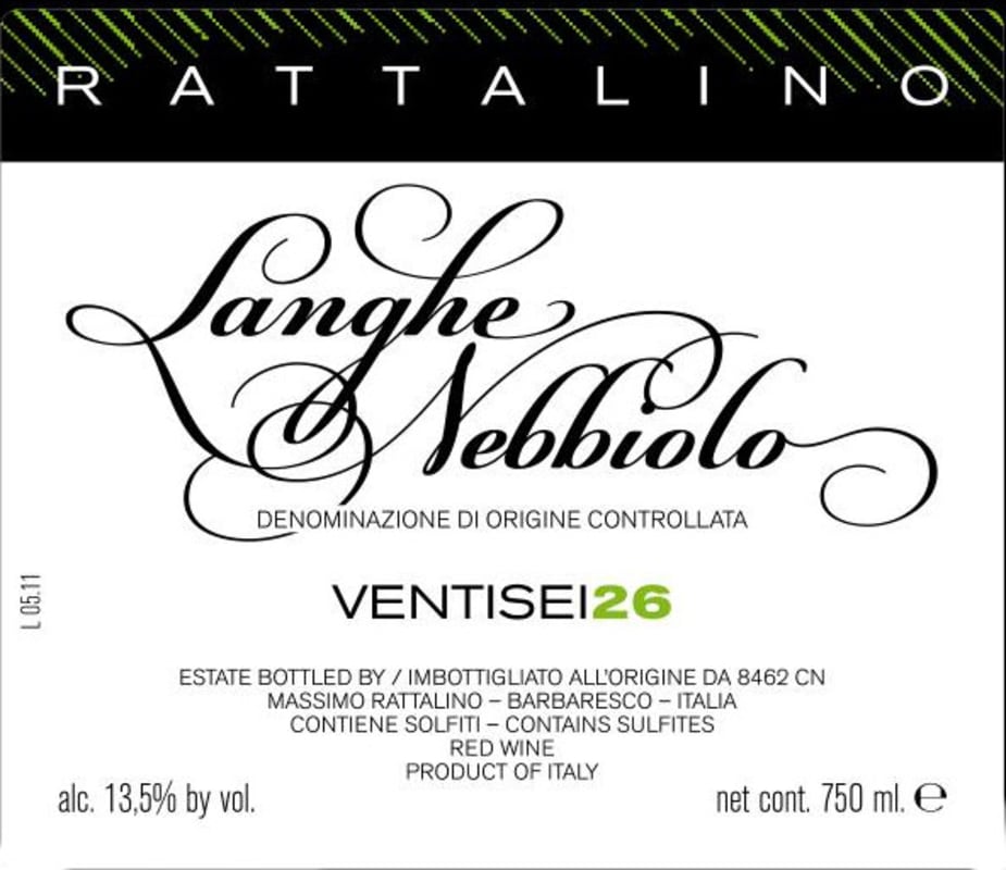 Massimo Rattalino Langhe Nebbiolo Ventisei 26 2013 Front Label