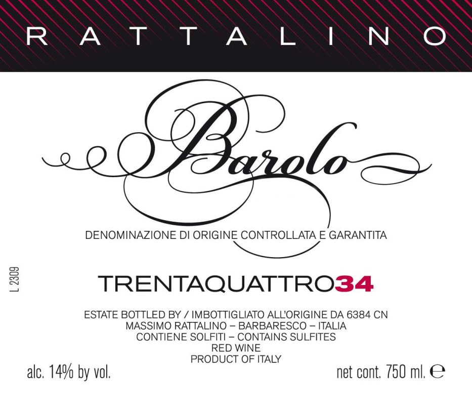 Massimo Rattalino Barolo Trentaquattro 34 2008 Front Label