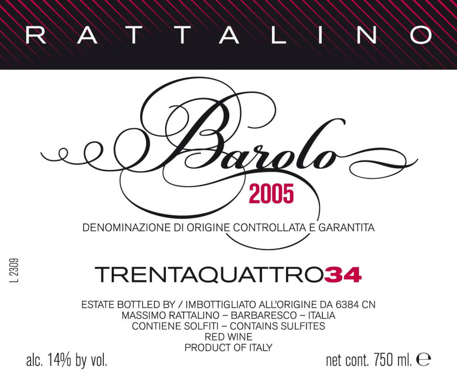 Massimo Rattalino Barolo Trentaquattro 34 2005 Front Label