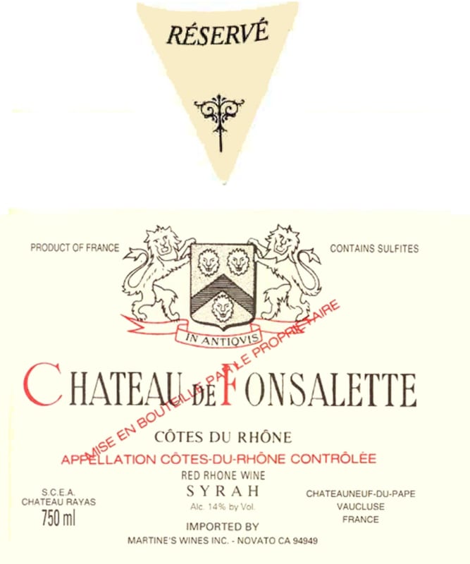 Rayas Chateau de Fonsalette Cotes du Rhone Cuvee Reserve Syrah 2007 Front Label