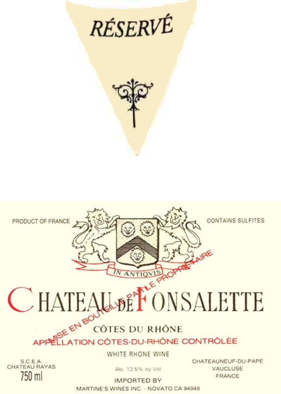 Rayas Chateau de Fonsalette Cotes du Rhone Reserve Blanc 2007 Front Label