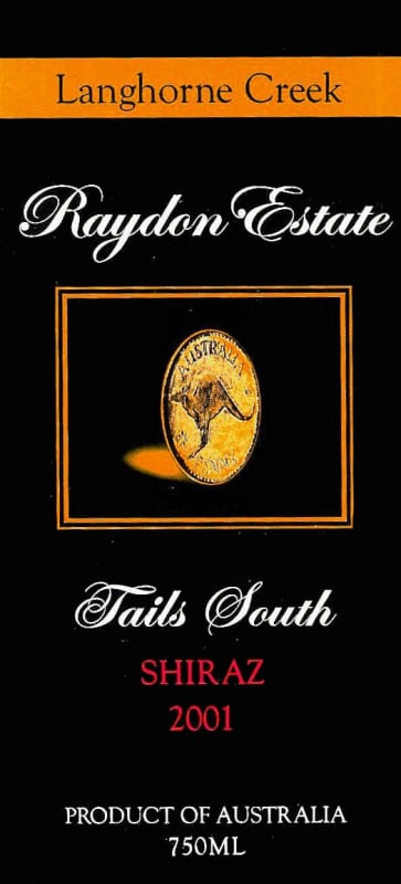 Raydon Estate Tails Shiraz 2001 Front Label