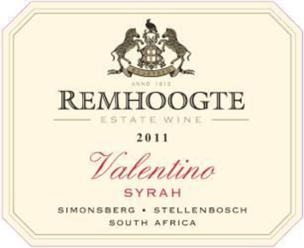 Remhoogte Valentino Shiraz 2011 Front Label