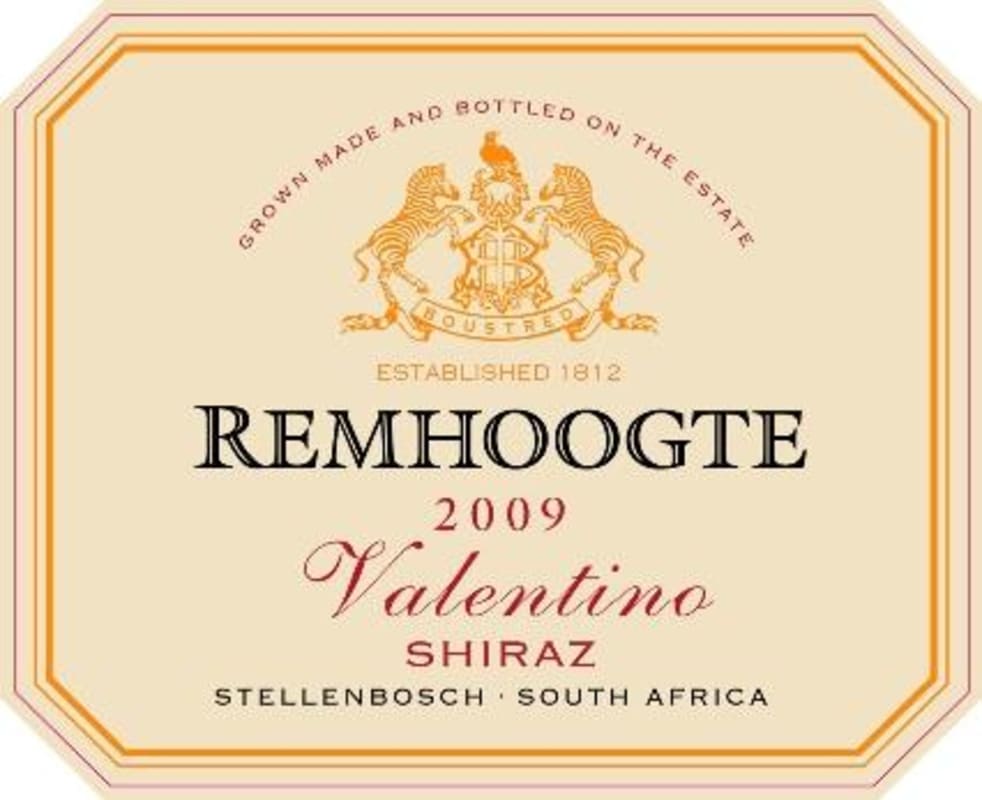 Remhoogte Valentino Shiraz 2009 Front Label