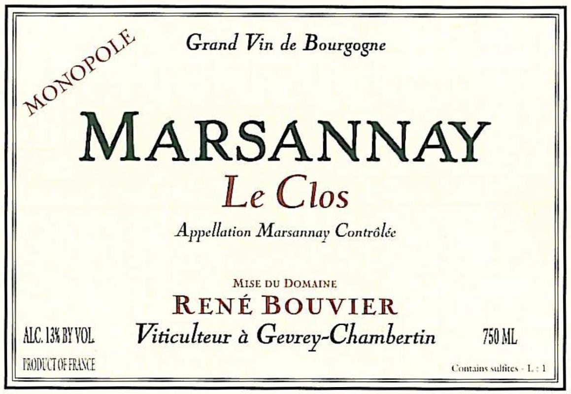 Rene Bouvier Marsannay Le Clos Monopole 2012 Front Label