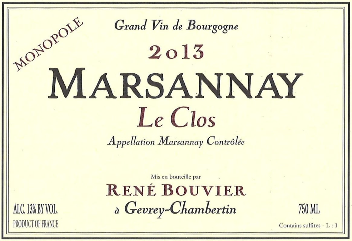 Rene Bouvier Marsannay Le Clos Monopole 2013 Front Label