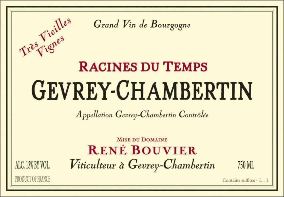 Rene Bouvier Gevrey-Chambertin Racines du Temps Tres Vieilles Vignes 2010 Front Label