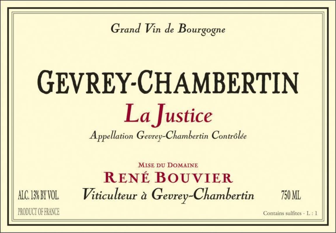 Rene Bouvier Gevrey-Chambertin La Justice 2011 Front Label