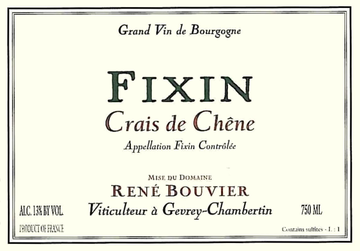 Rene Bouvier Fixin Crais de Chene 2012 Front Label