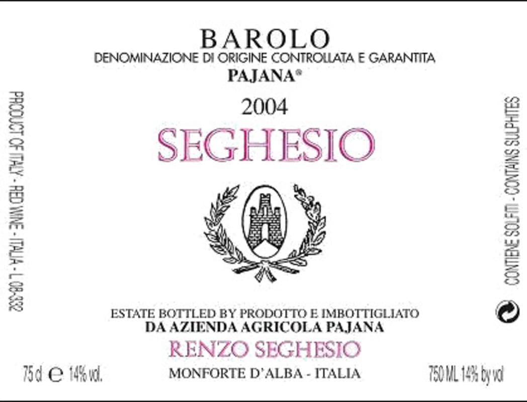 Jean-Francois Gadeau Barolo Pajana 2004 Front Label