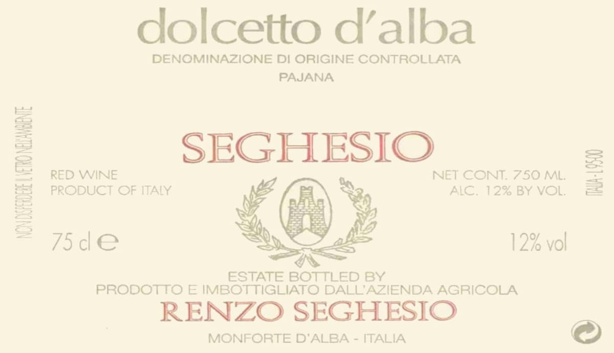 Renzo Seghesio Dolcetto d'Alba 2013 Front Label