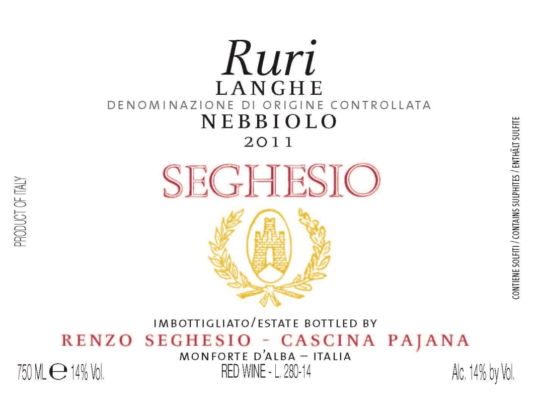 Jean-Francois Gadeau Langhe Ruri Nebbiolo 2011 Front Label