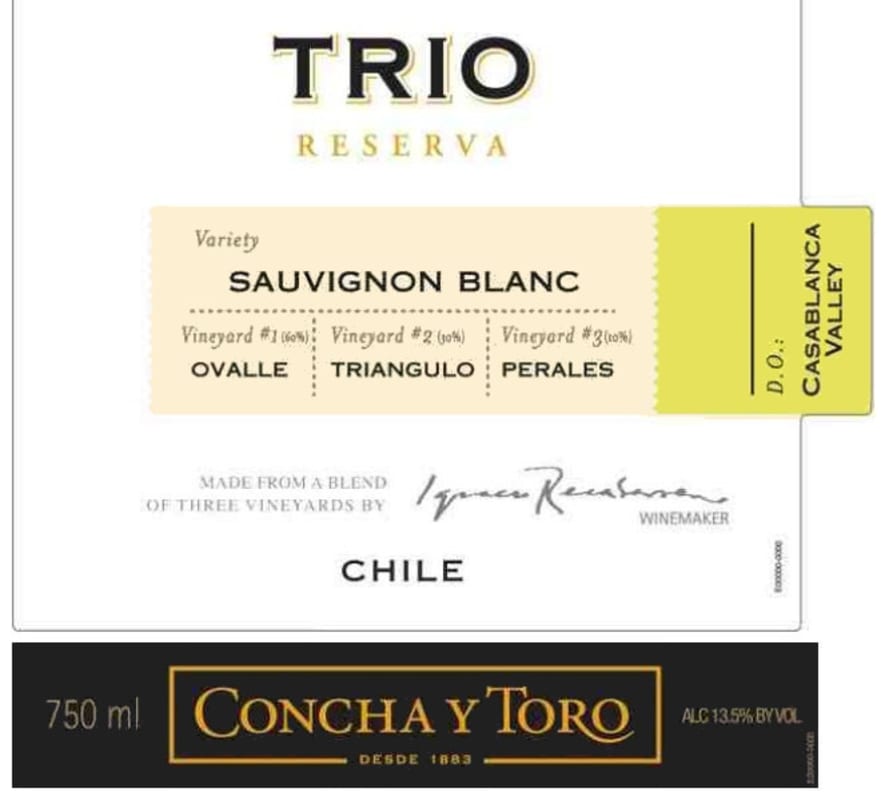Reserva Trio Concha y Toro Sauvignon Blanc 2013 Front Label