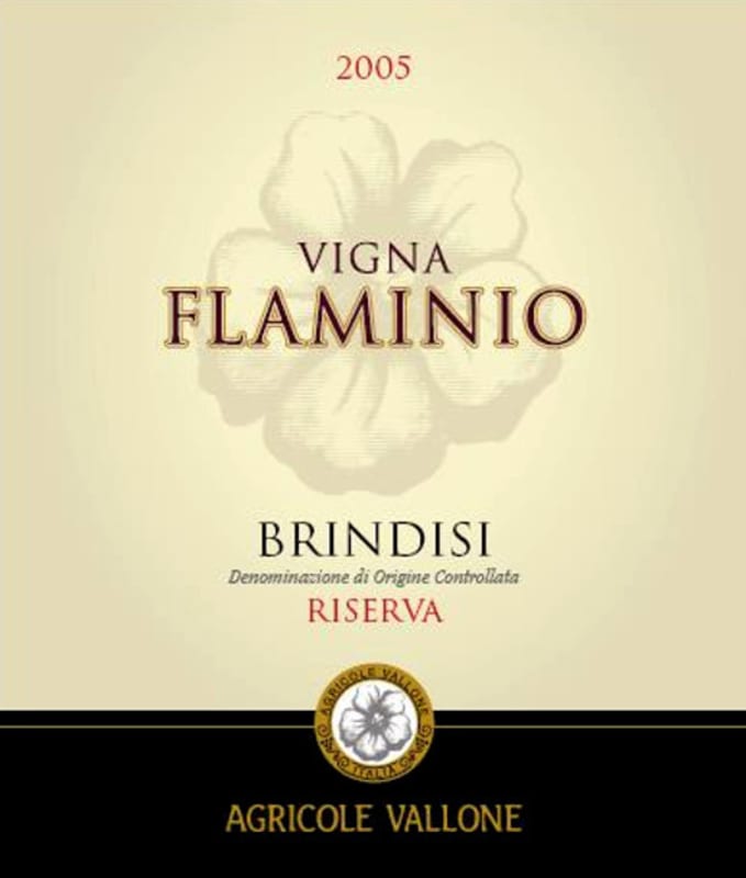 Agricole Vallone Vigna Flaminio Riserva 2005 Front Label