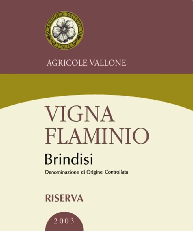 Agricole Vallone Vigna Flaminio Riserva 2003 Front Label