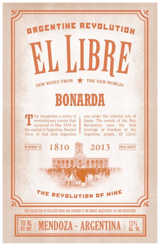 Revolution Wine Company El Libre Bonarda 2013 Front Label
