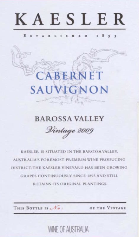 Kaesler Cabernet Sauvignon 2009 Front Label
