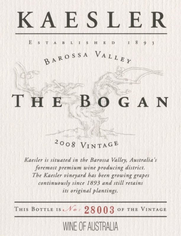 Kaesler The Bogan Shiraz 2008 Front Label