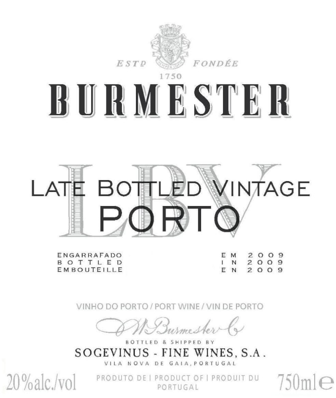 Burmester Late Bottled Vintage Port 2009 Front Label